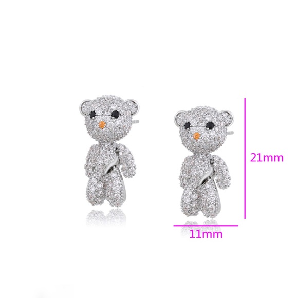 Teddy Bear Earrings Platinum Plated 925 Sterling Silver Luxury Earrings - Picture 6 of 16